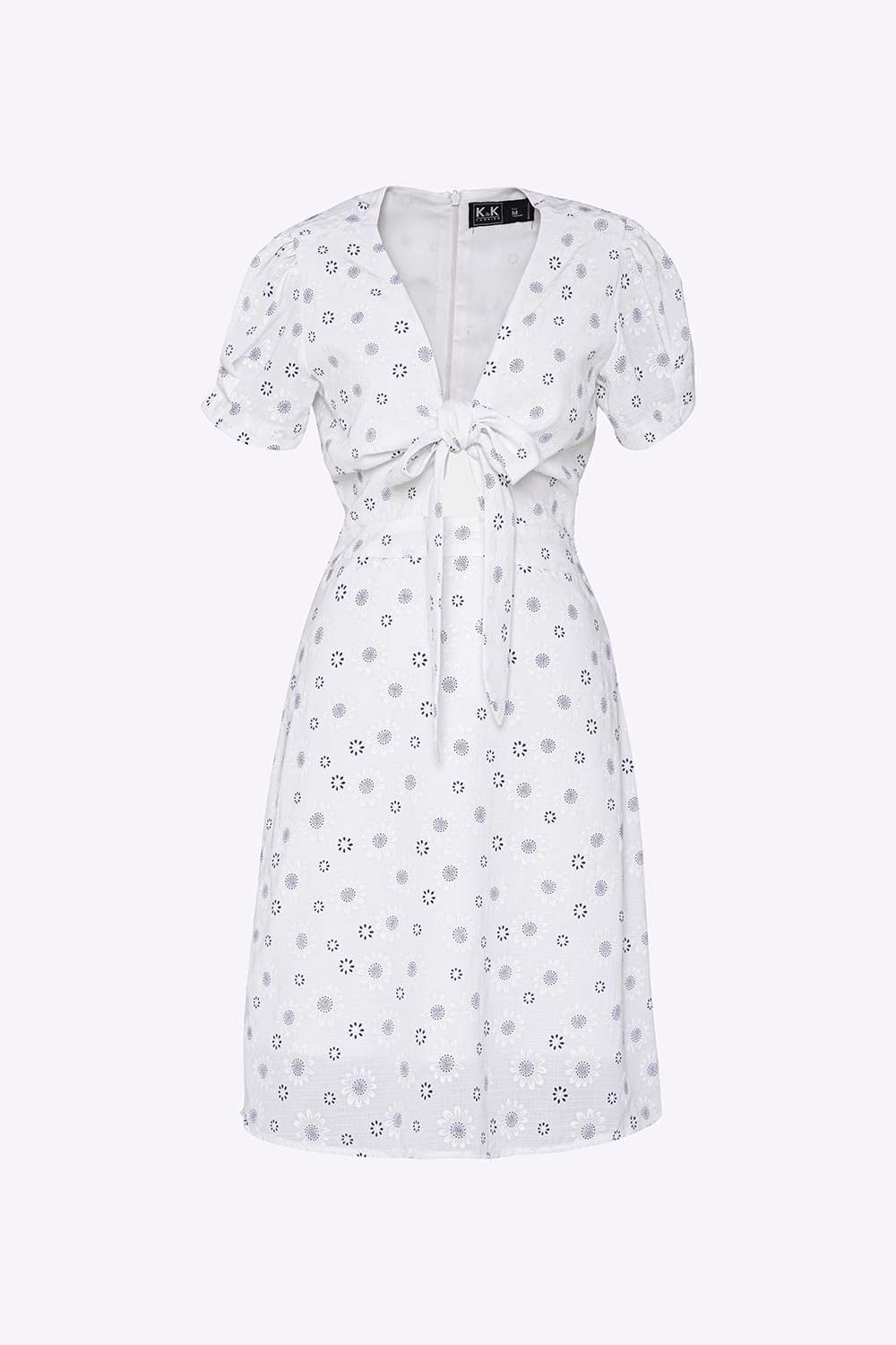 Đầm hoa cổ V phối nơ ngực