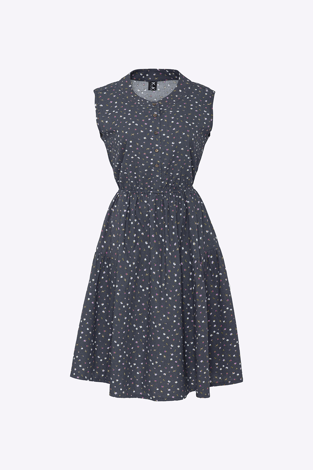 Đầm xòe hoa nhí cổ trụ sát nách 