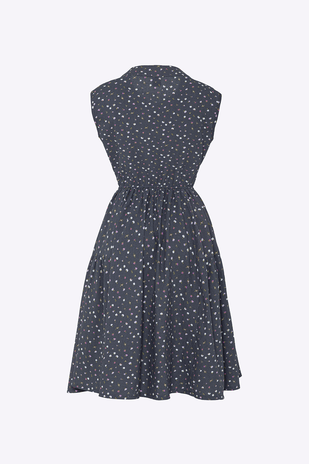 Đầm xòe hoa nhí cổ trụ sát nách 