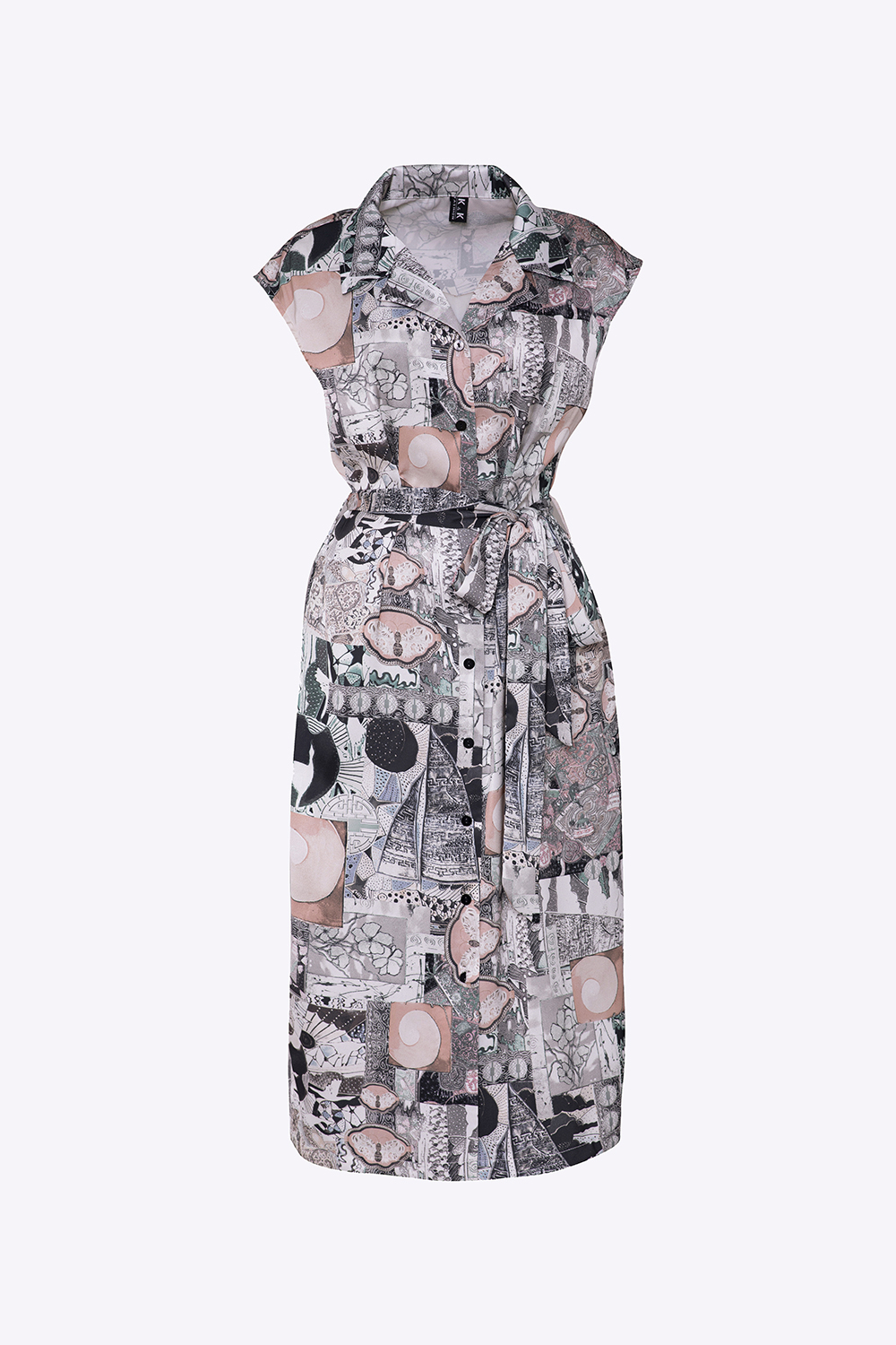 Đầm sơ mi họa tiết phối nơ 