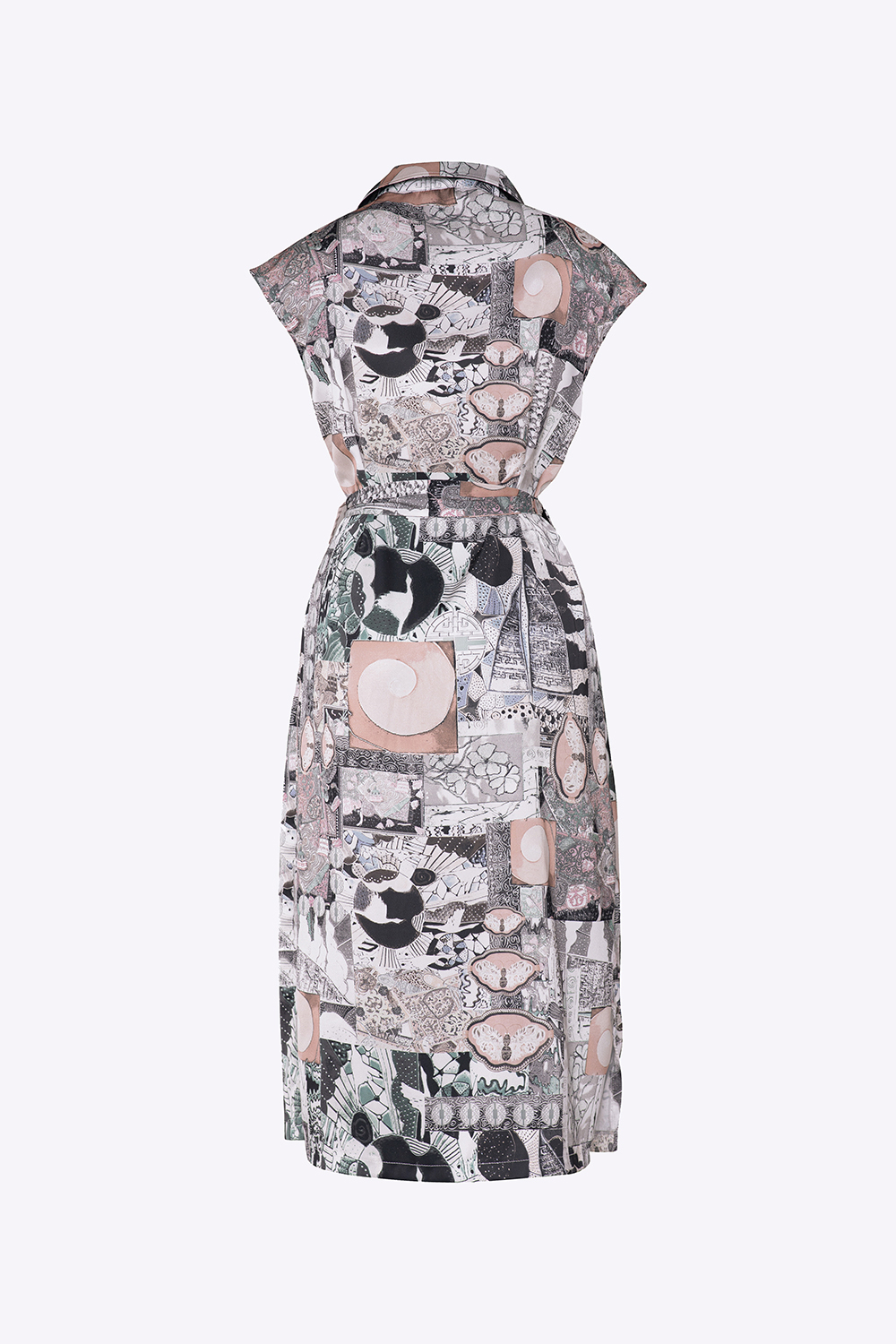 Đầm sơ mi họa tiết phối nơ 