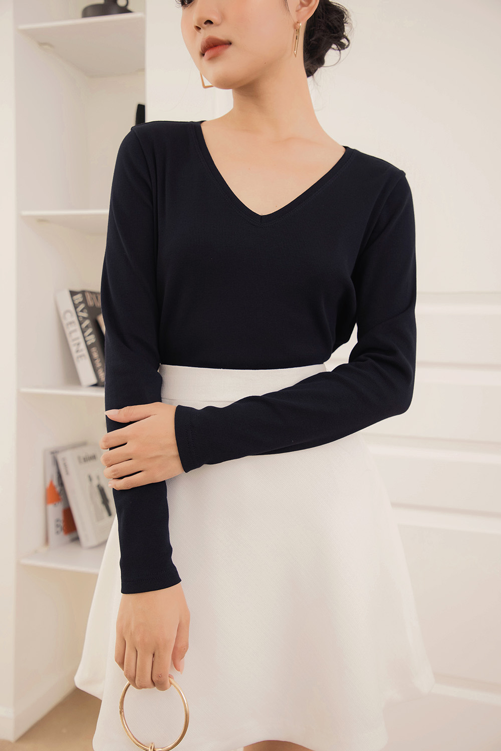 Áo thun ôm tay dài xanh đen 