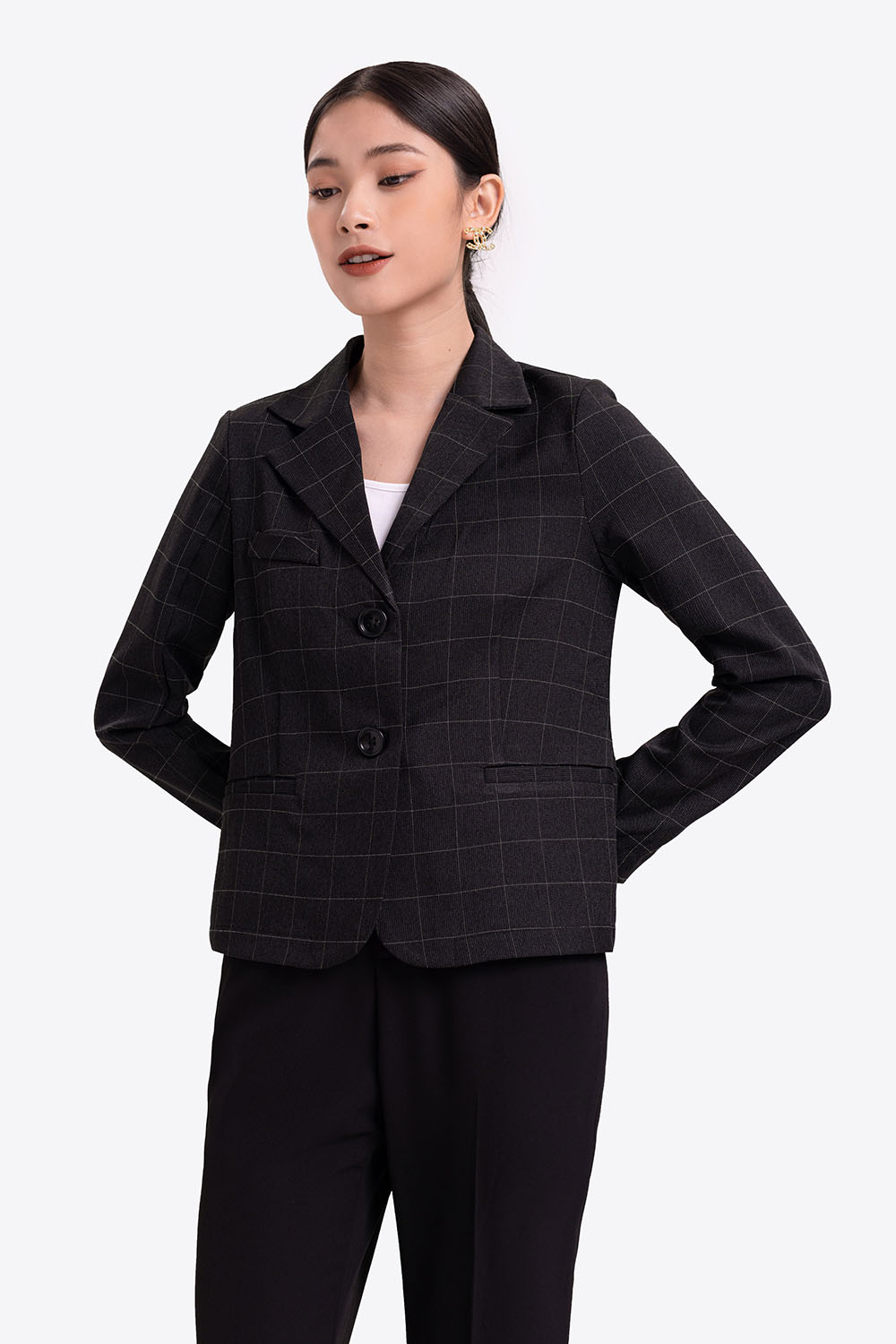 Áo khoác caro lửng tay dài 