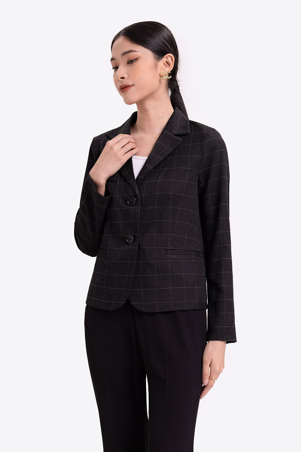 Áo khoác caro lửng tay dài 