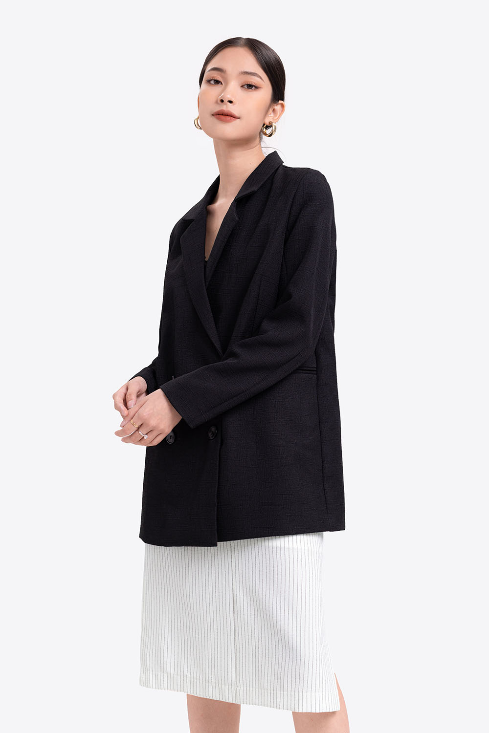 Áo khoác blazer đen 2 lớp túi ngang 