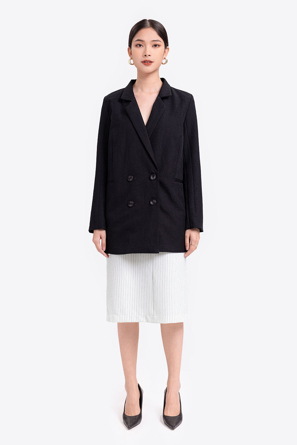 Áo khoác blazer đen 2 lớp túi ngang 