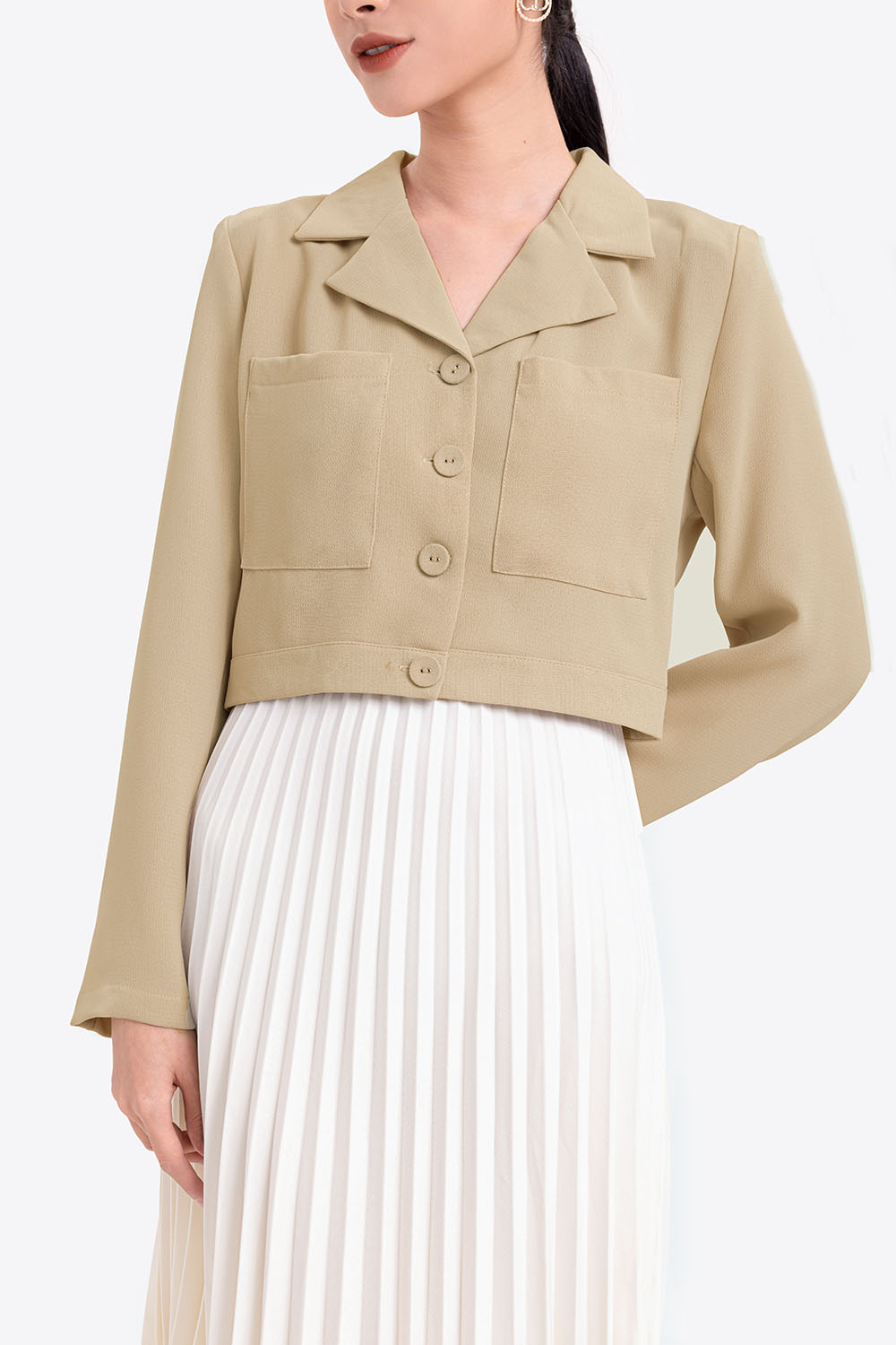 Áo khoác lửng phối 2 túi tay dài 