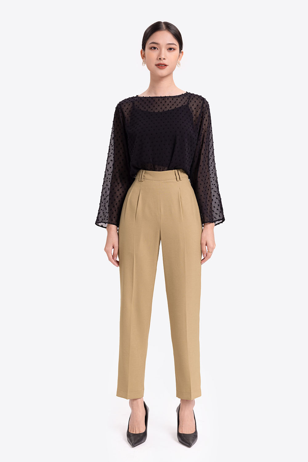 Áo voan kiểu cổ tròn tay dài