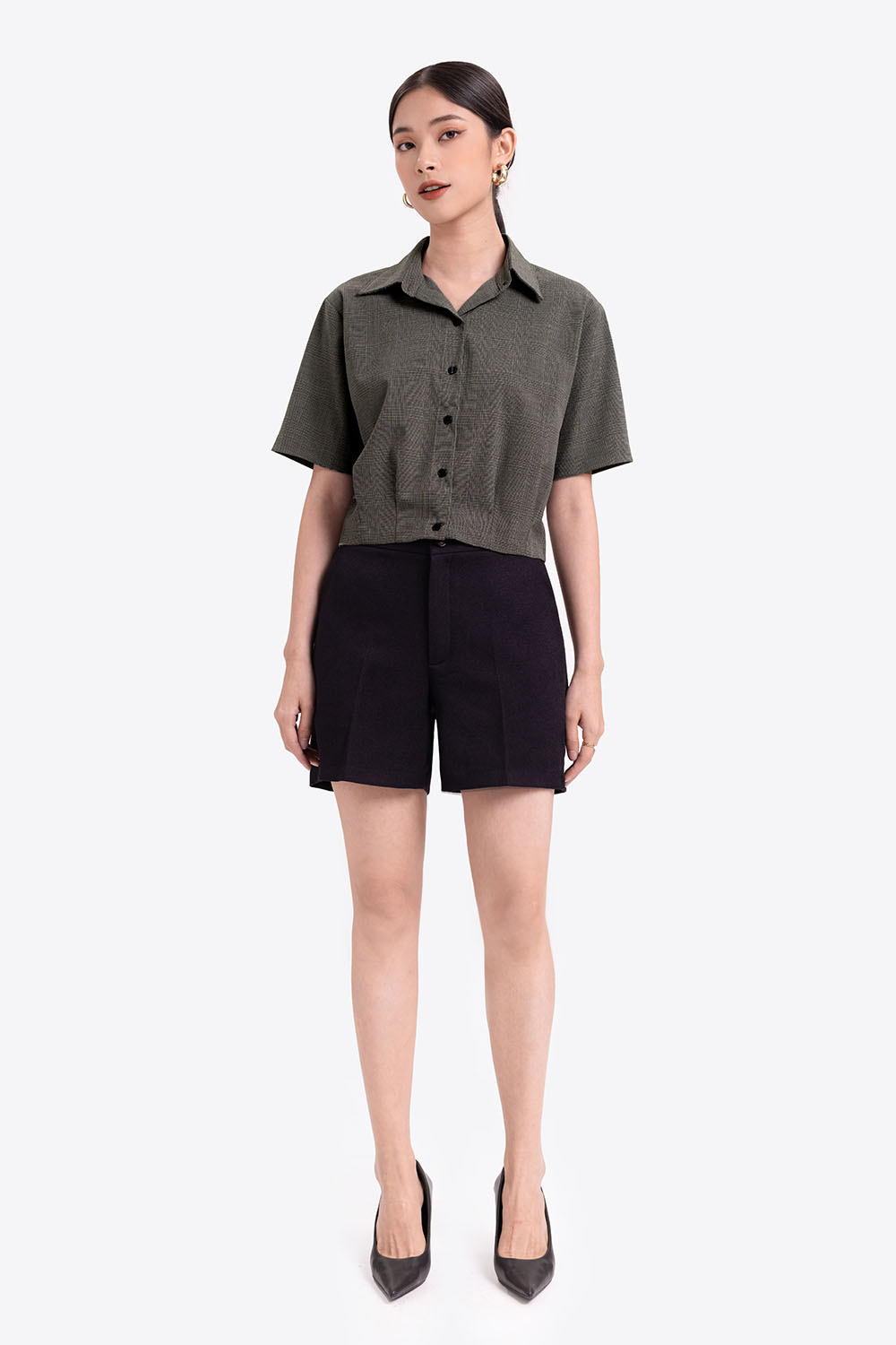 Áo sơ mi caro dáng ngắn 