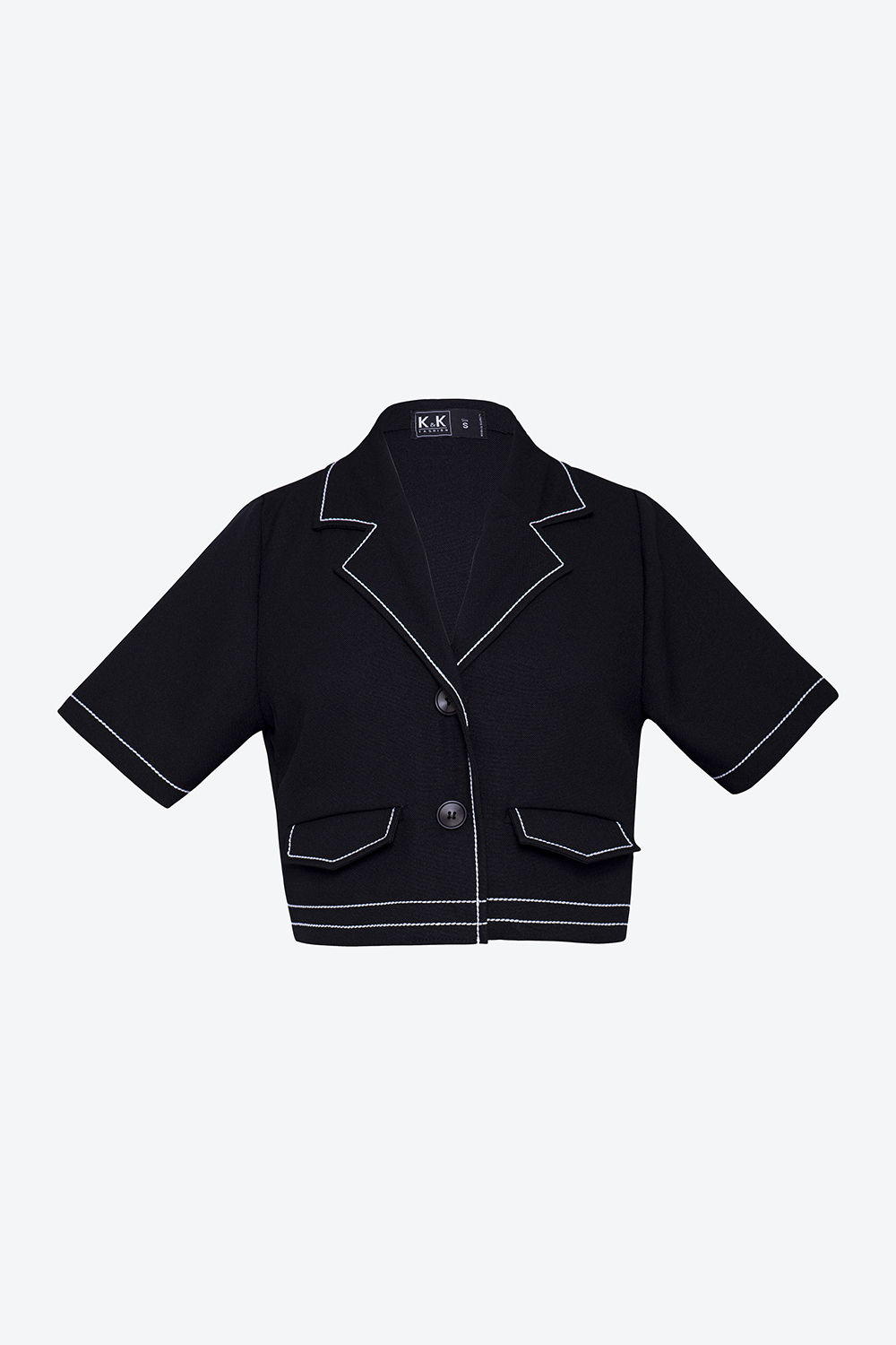 Áo sơ mi croptop đen viền trắng 