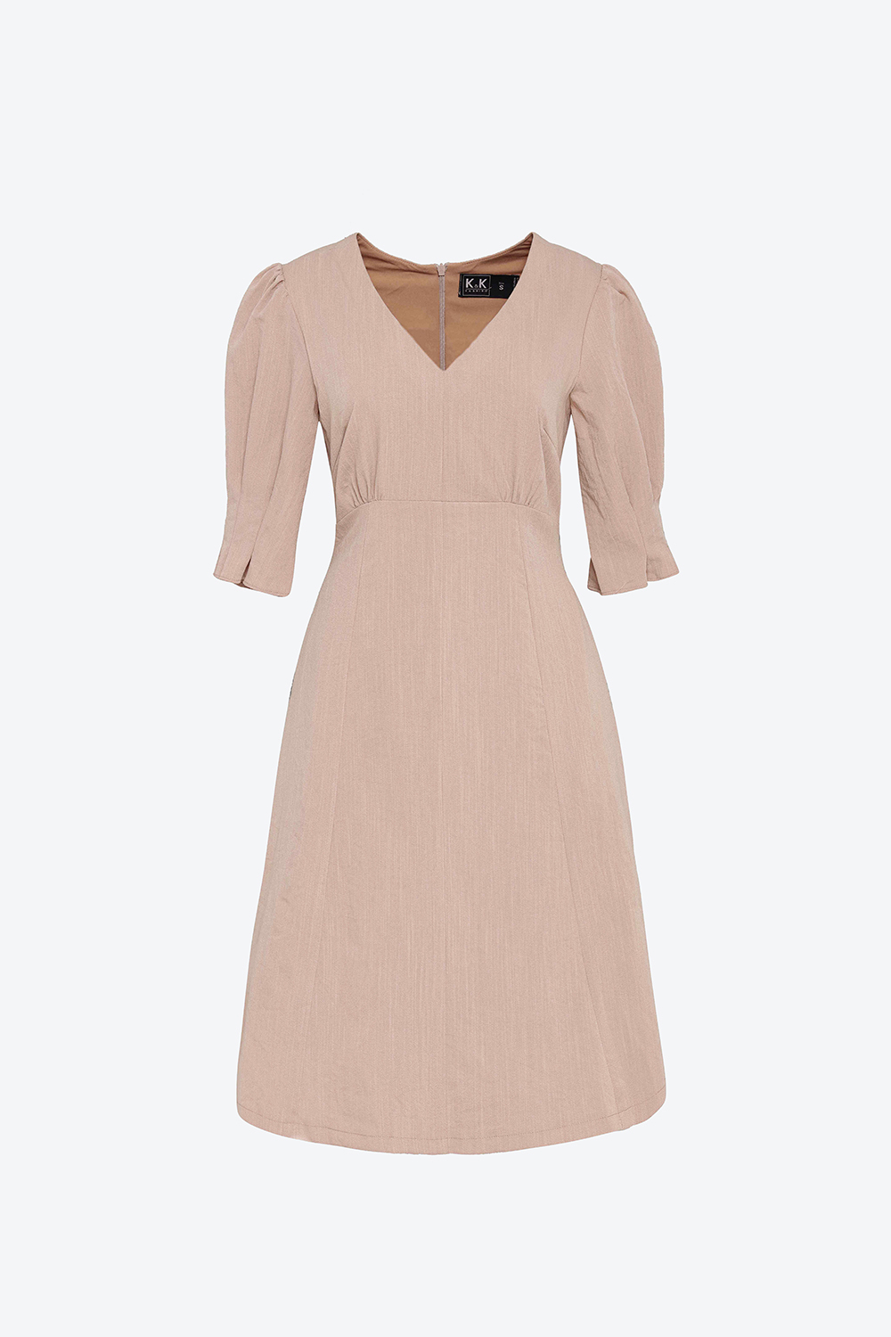 Đầm chữ A nhấn eo cao tay phồng 