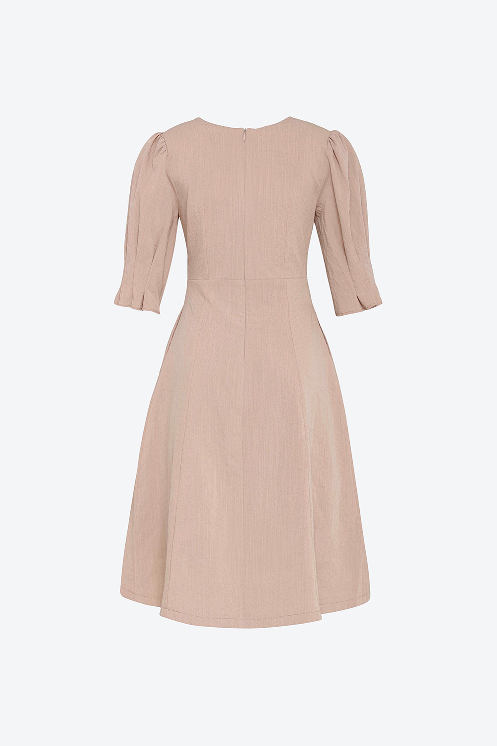 Đầm chữ A nhấn eo cao tay phồng 