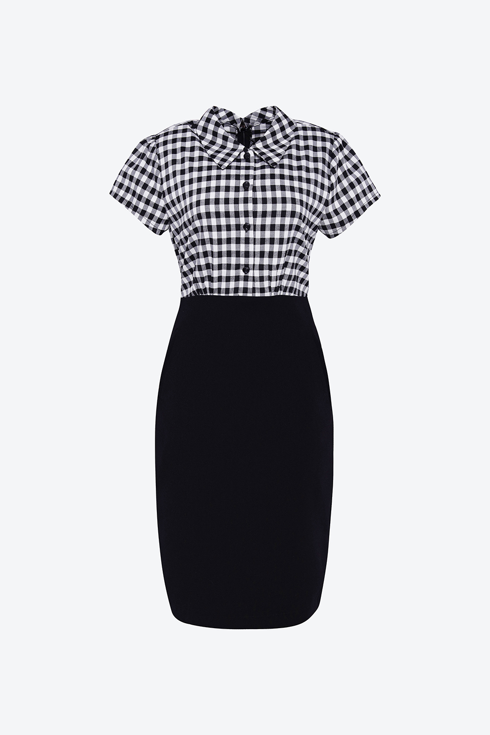 Đầm ôm đen phối họa tiết caro 