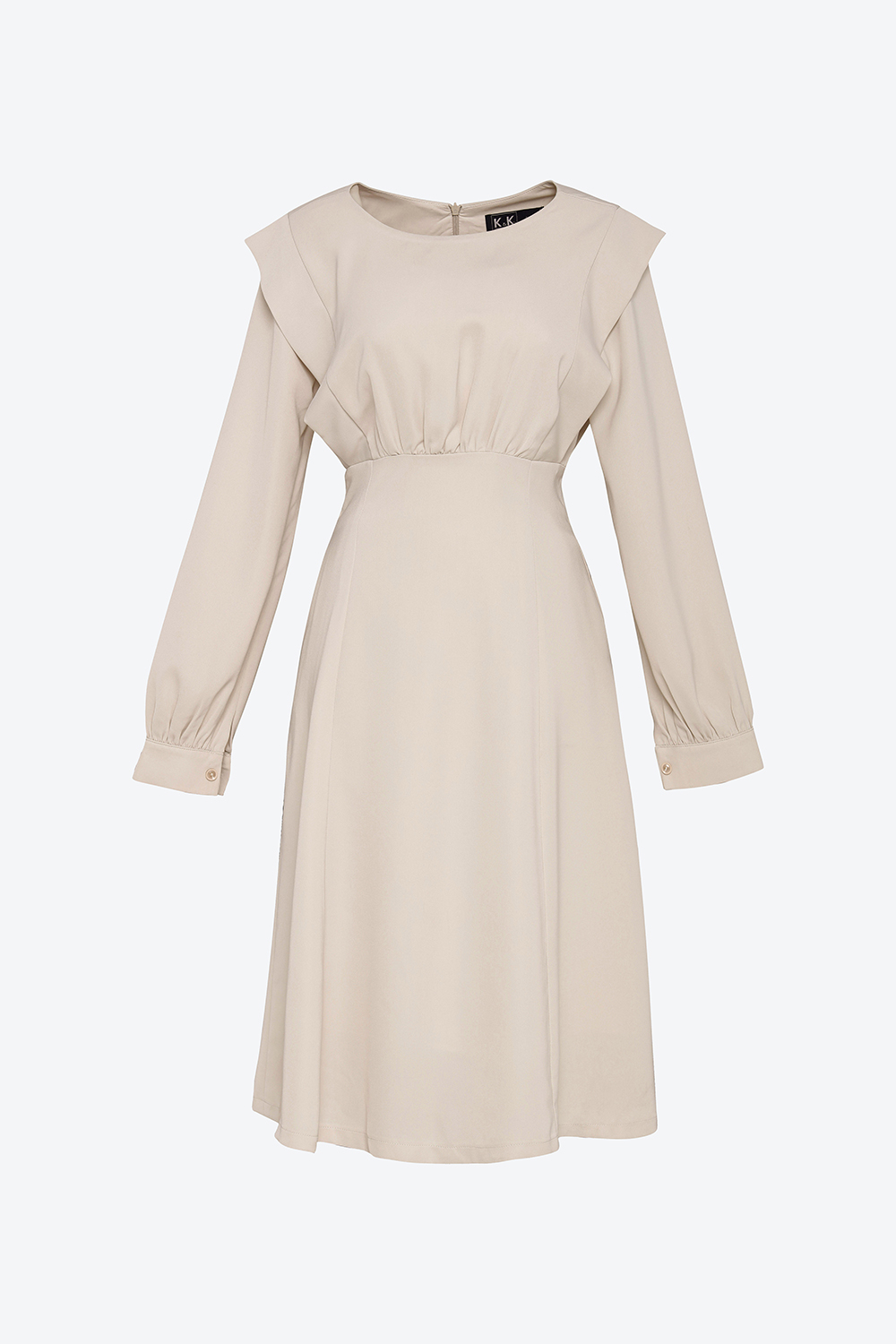 Đầm xòe tay dài phối bèo 