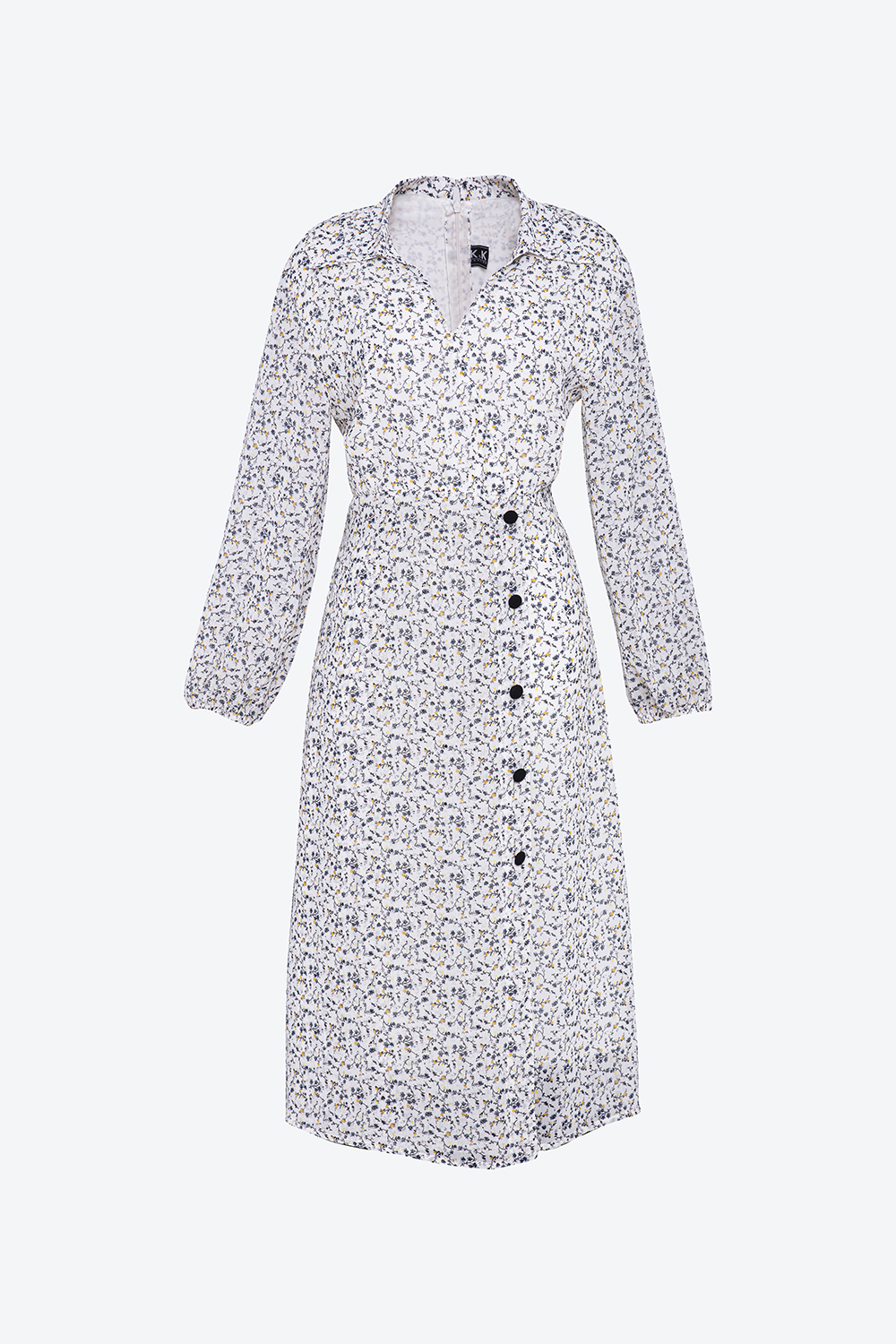 Đầm sơ mi họa tiết tay dài 