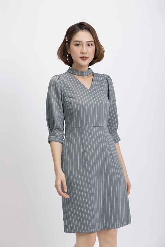 Đầm kẻ sọc form chữ A cut-out kk87-32