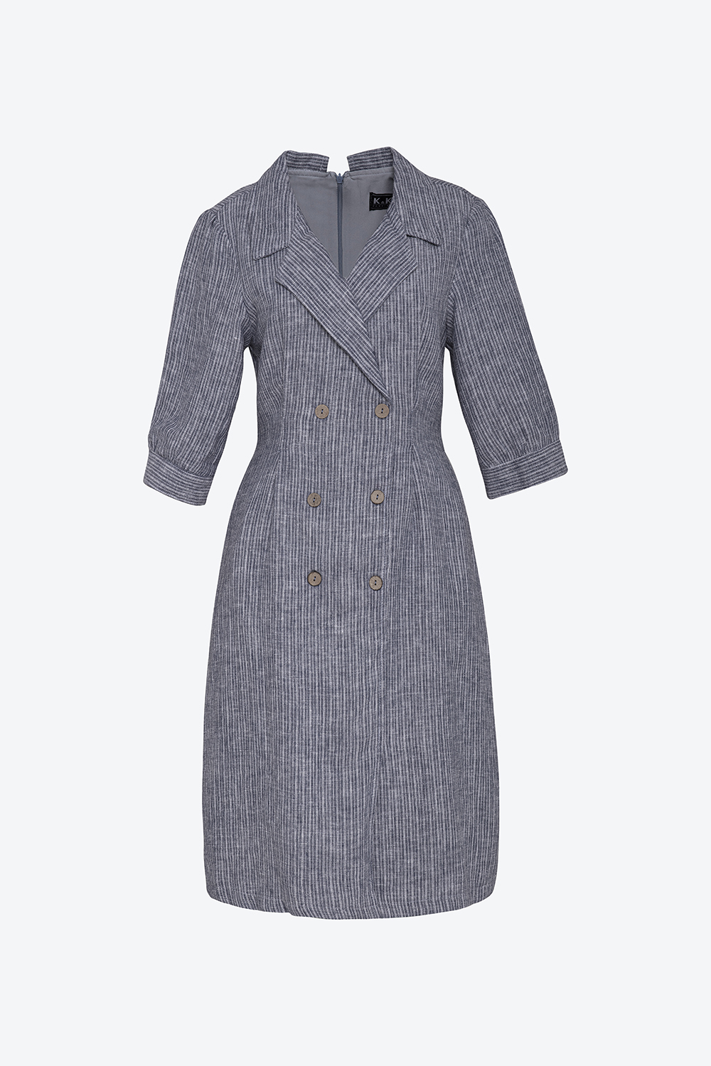 Đầm chữ A kẻ sọc cổ đan tông phối nút 