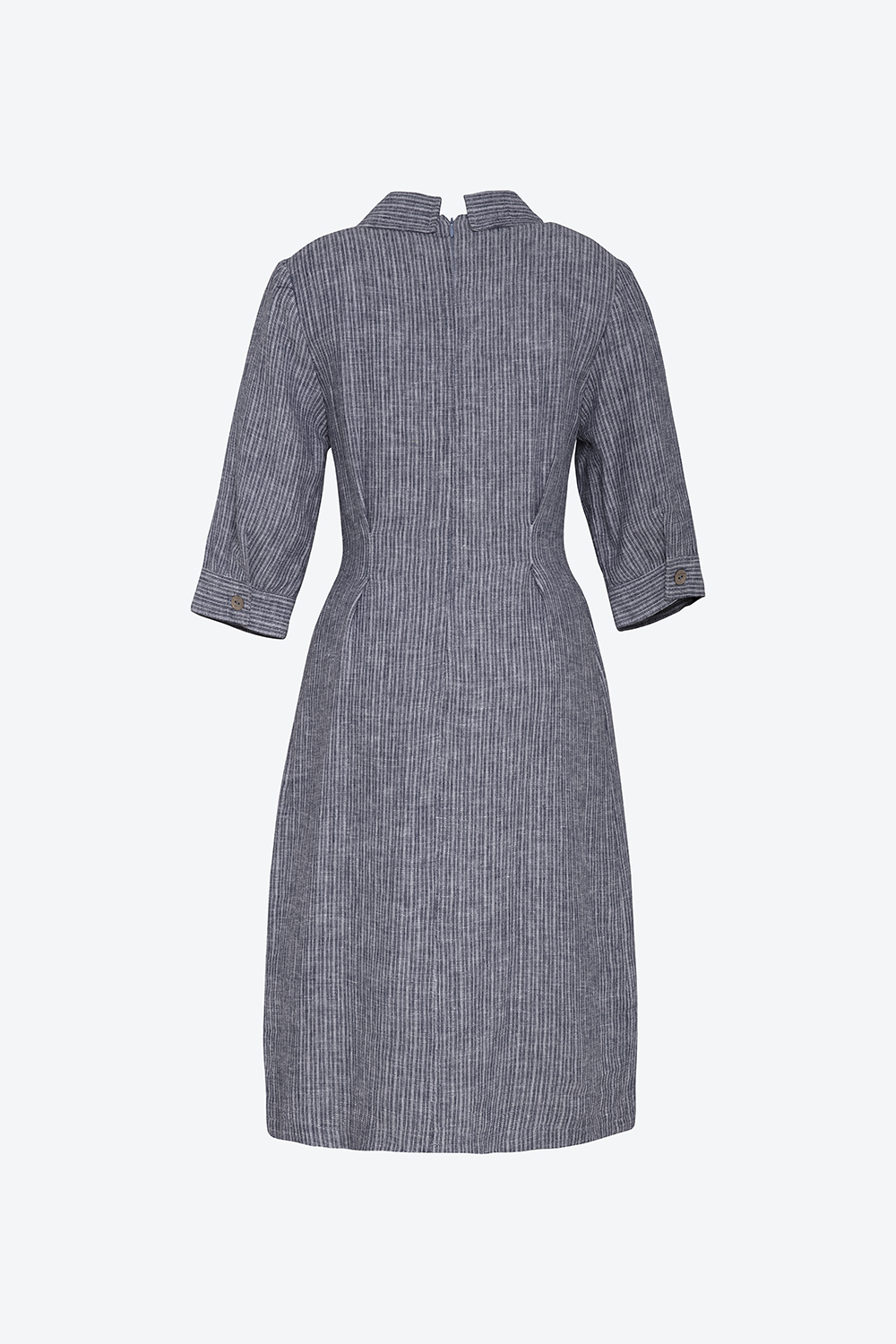 Đầm chữ A kẻ sọc cổ đan tông phối nút 