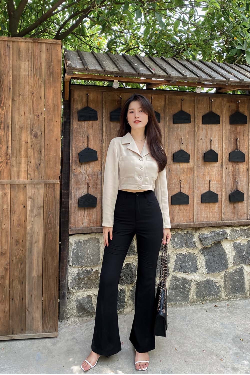 Áo khoác lửng phối 2 túi tay dài 