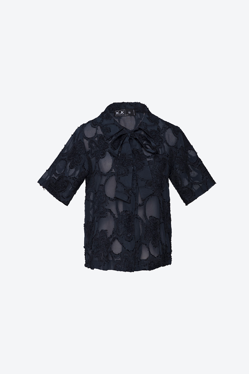 Áo sơ mi voan bông ép tay ngắn 