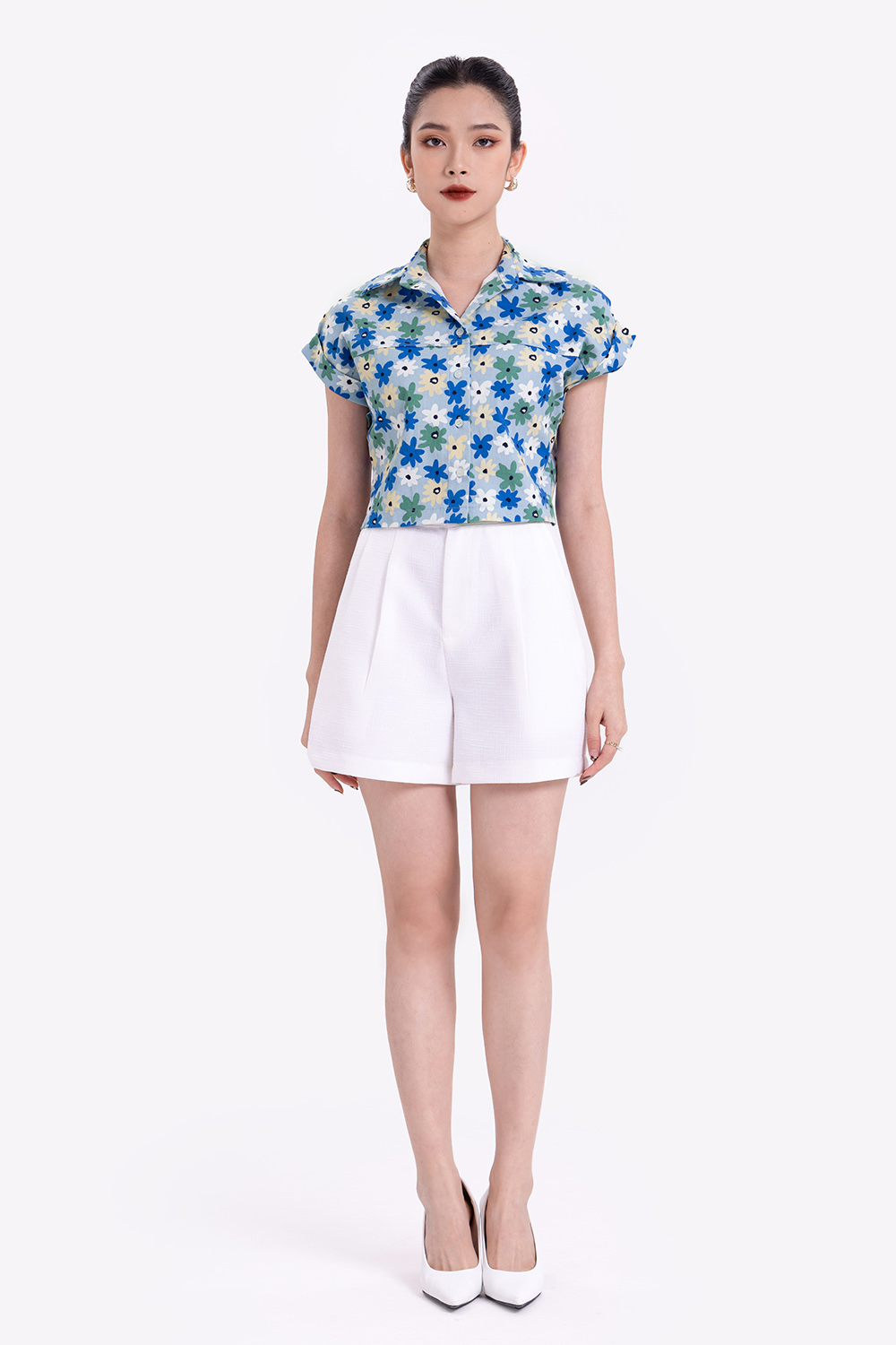 Áo sơ mi hoa tay hến 