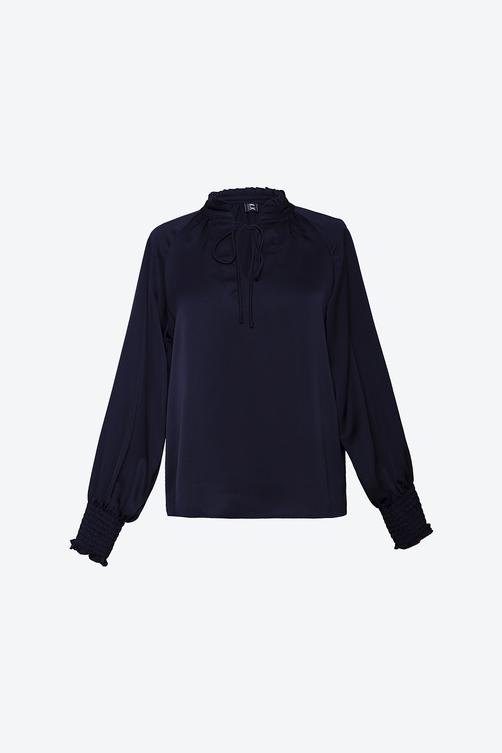 Áo sơ mi lụa cổ cách điệu tay dài 