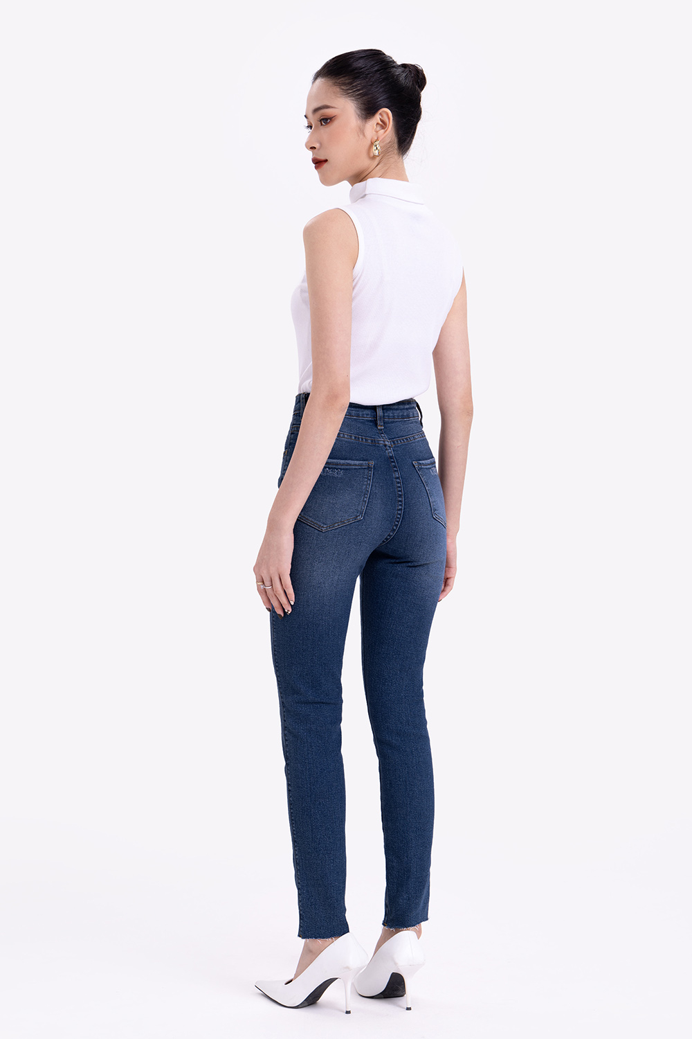 Quần jeans nữ dáng skinny lưng cao 