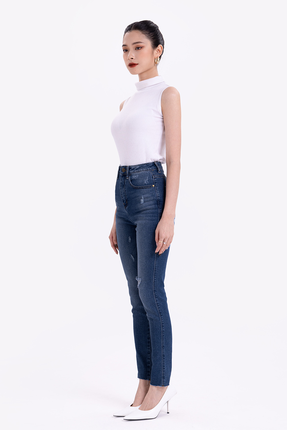 Quần jeans nữ dáng skinny lưng cao 