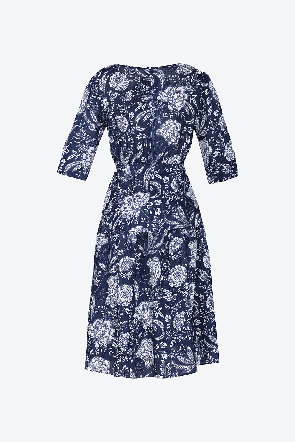 Đầm hoa dáng xòe cổ tròn tay lỡ 