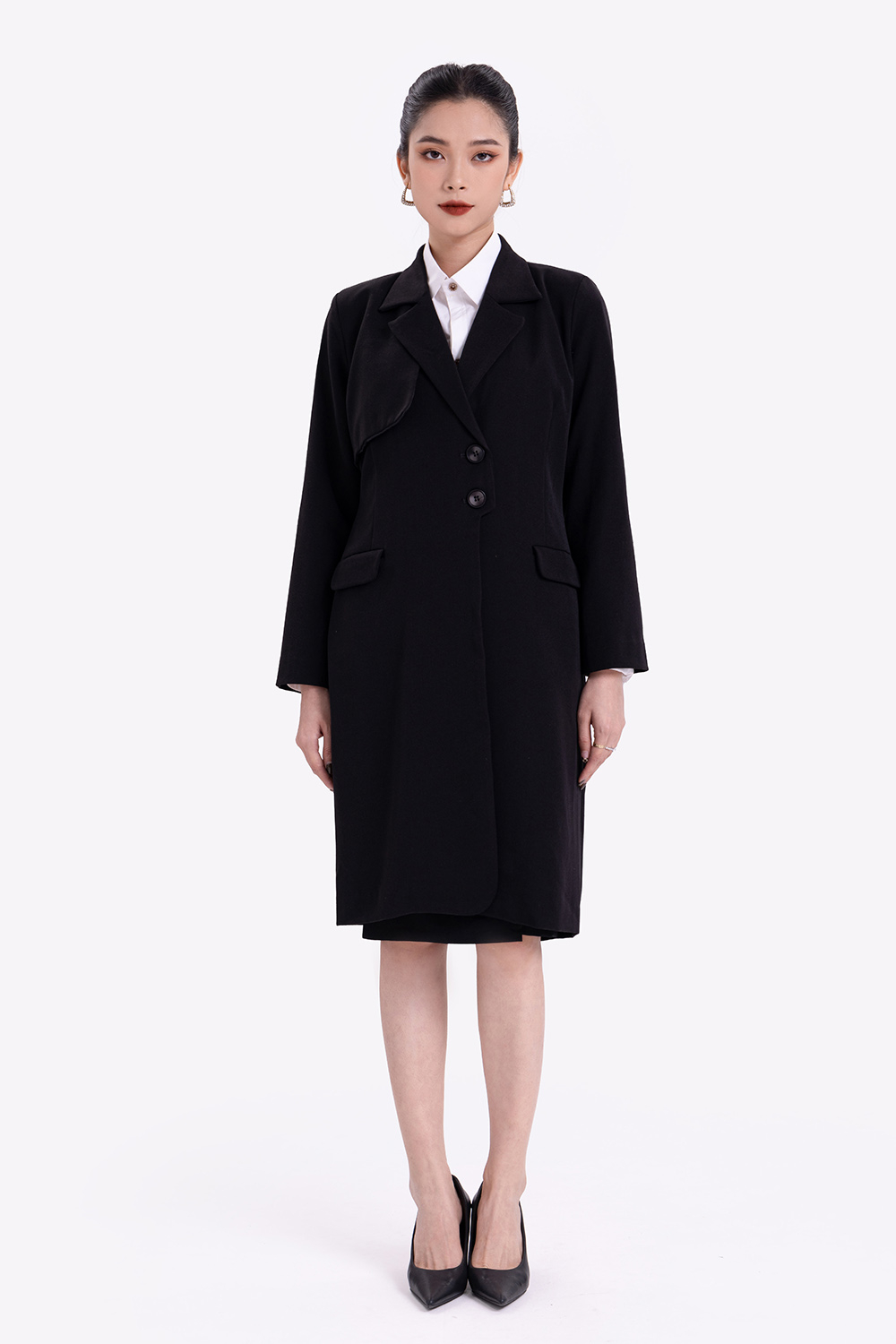 Áo khoác măng tô dáng dài 2 cúc 