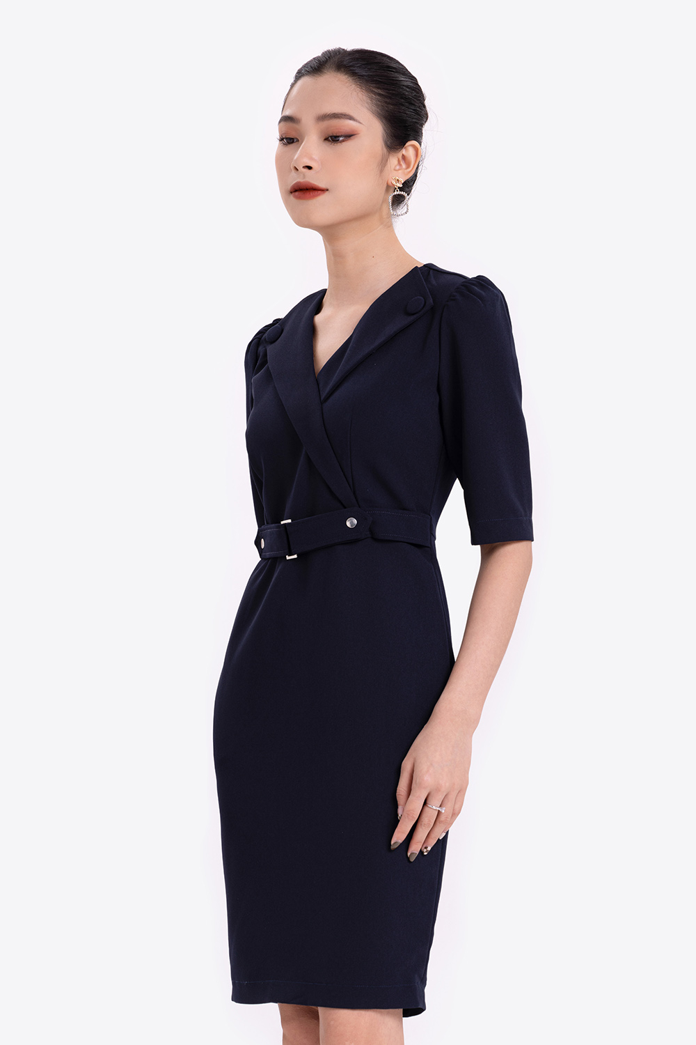 Đầm công sở dáng chữ A eo phối belt 