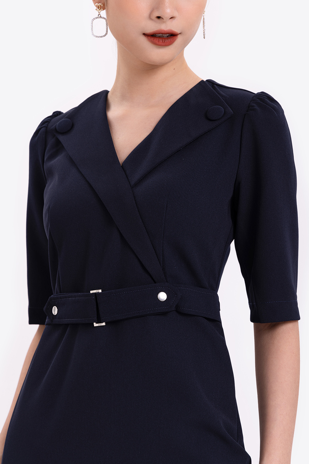 Đầm công sở dáng chữ A eo phối belt 