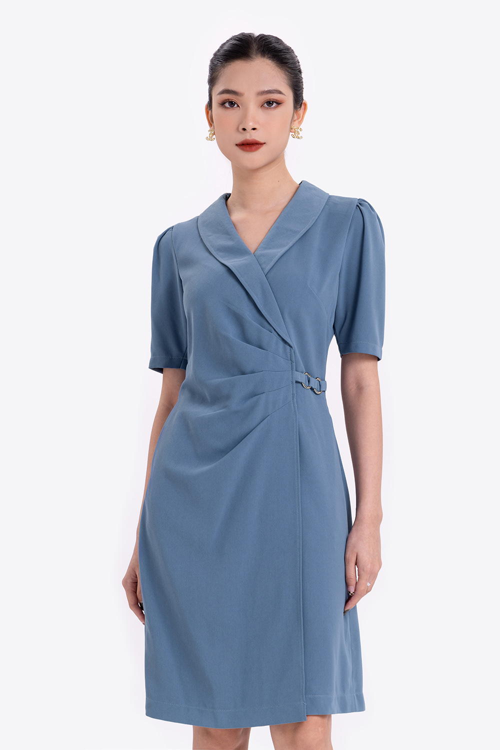 Đầm chữ A cổ đan tông tùng đắp chéo 