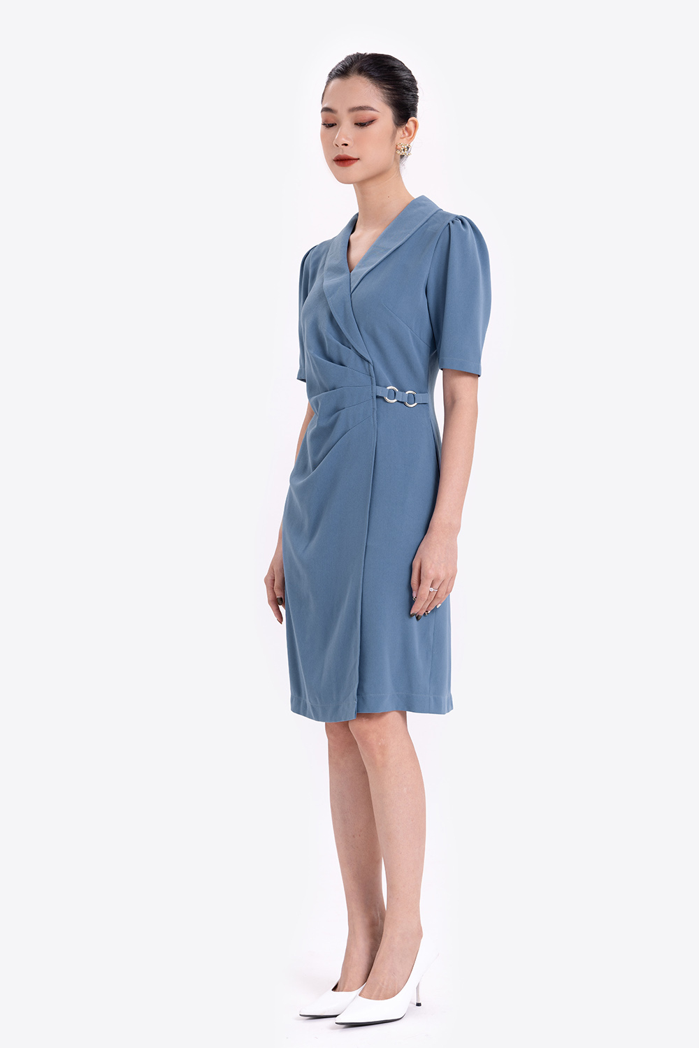 Đầm chữ A cổ đan tông tùng đắp chéo 