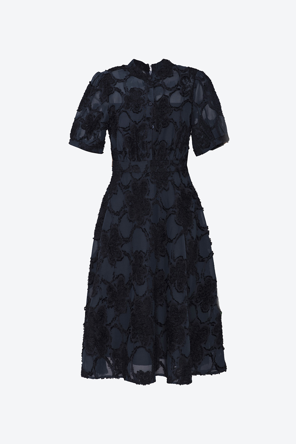 Đầm xòe voan bông ép cổ trụ 