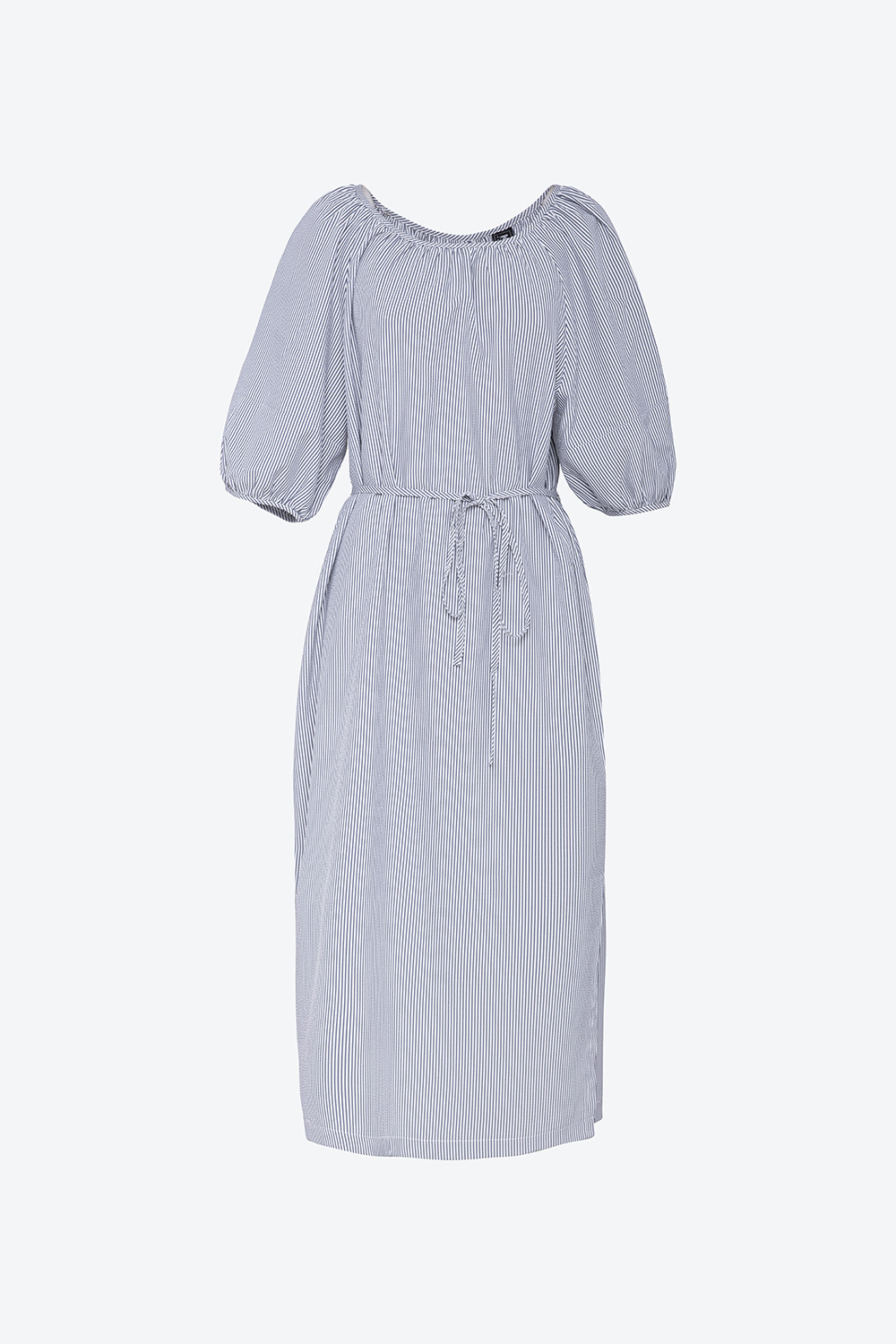 Đầm suông tay phồng eo phối dây nơ