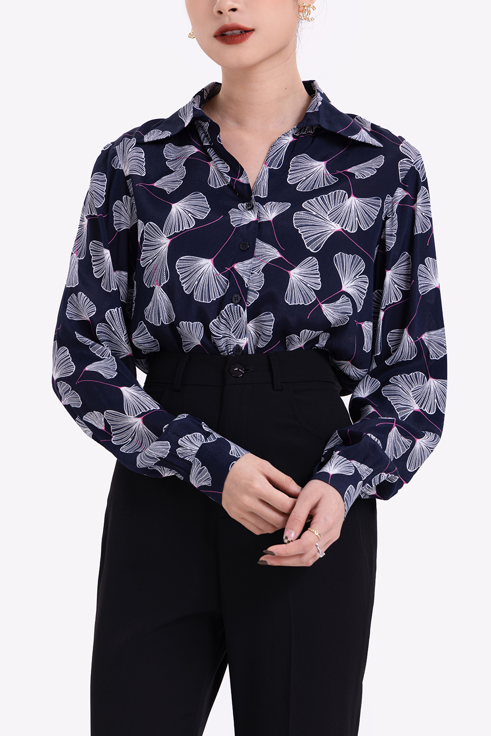 Áo sơ mi dài tay in họa tiết rẻ quạt 