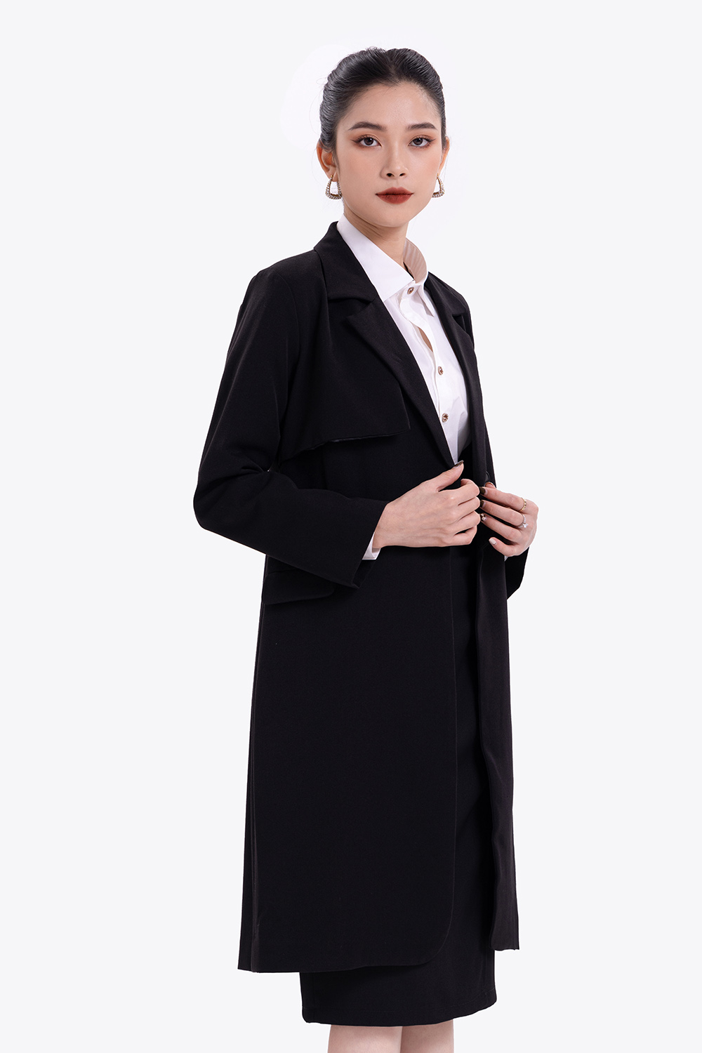 Áo khoác măng tô dáng dài 2 cúc 