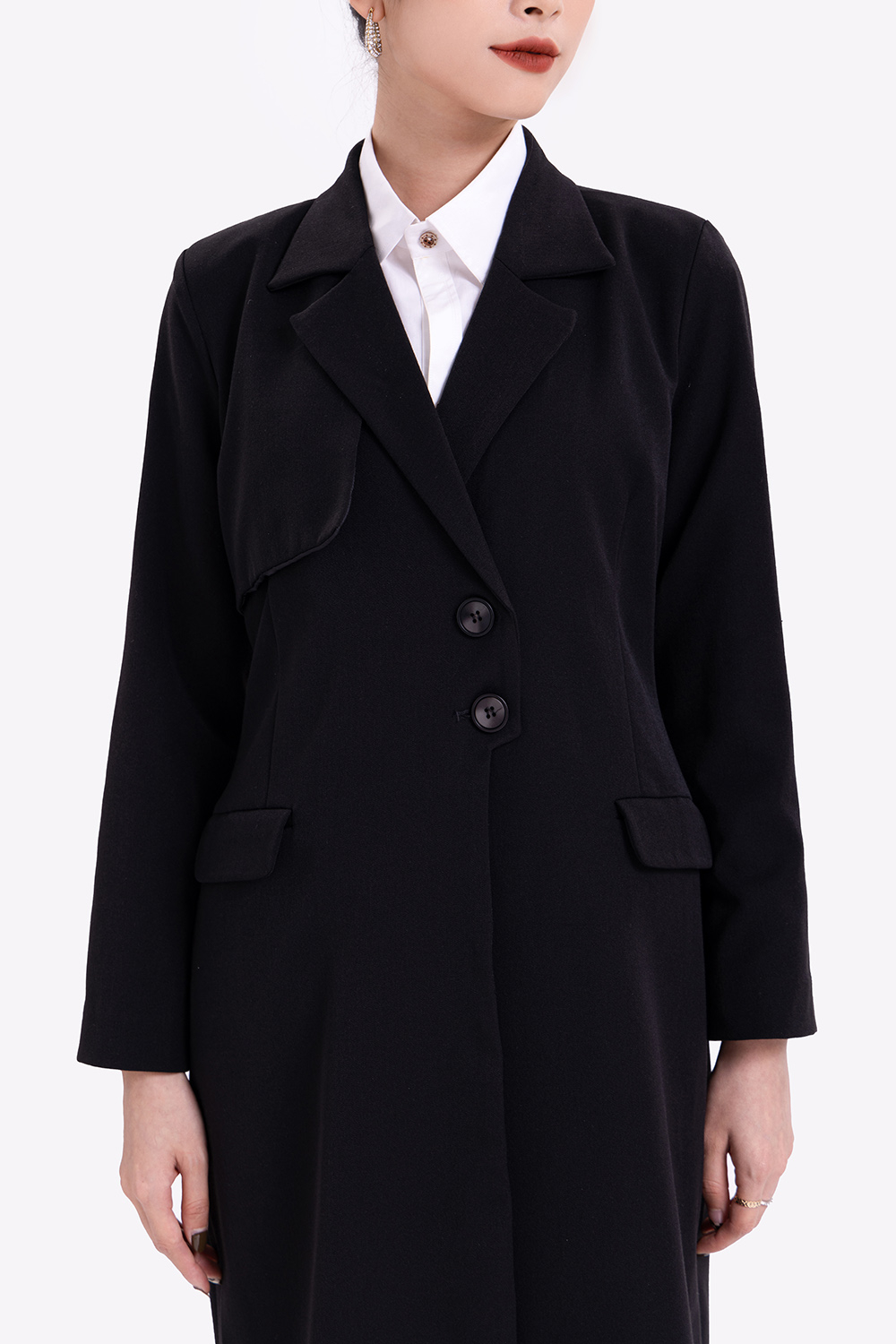 Áo khoác măng tô dáng dài 2 cúc 