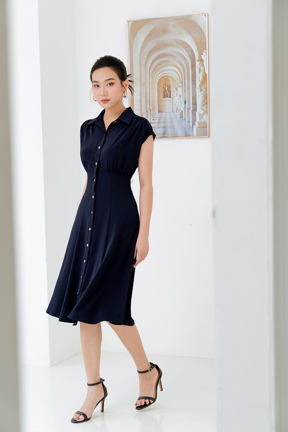 Đầm sơ mi dáng xòe 