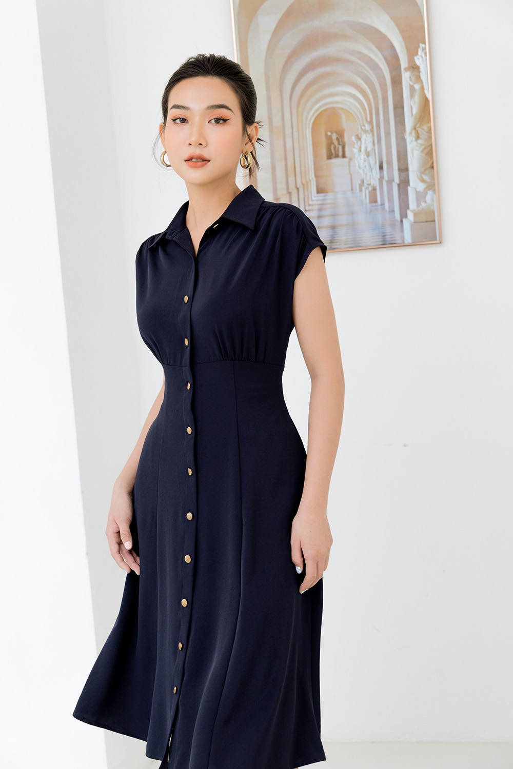 Đầm sơ mi dáng xòe 