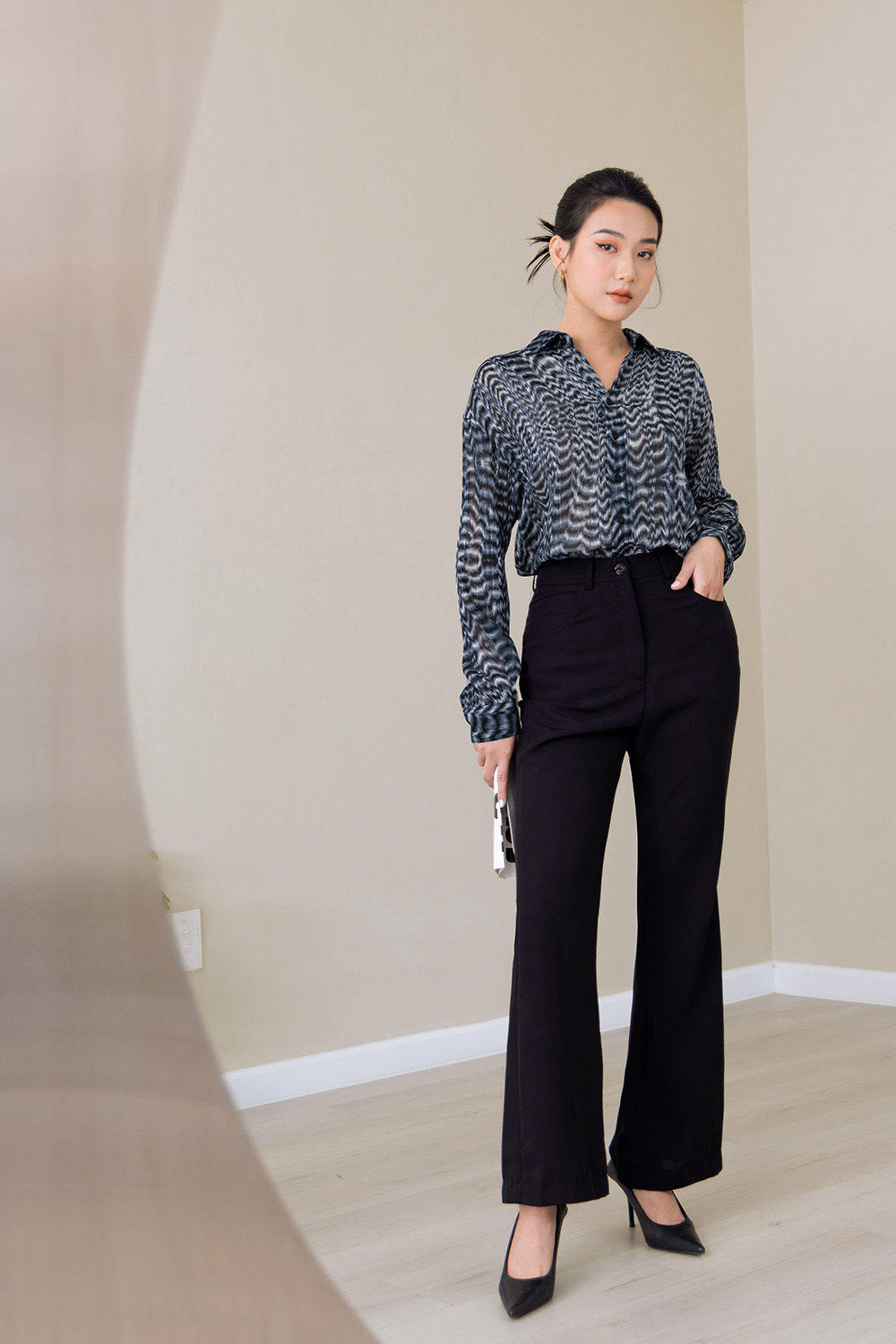 Áo sơ mi voan công sở tay dài 