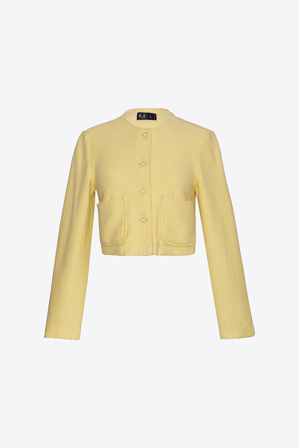 Áo khoác vàng cổ tròn phối túi 