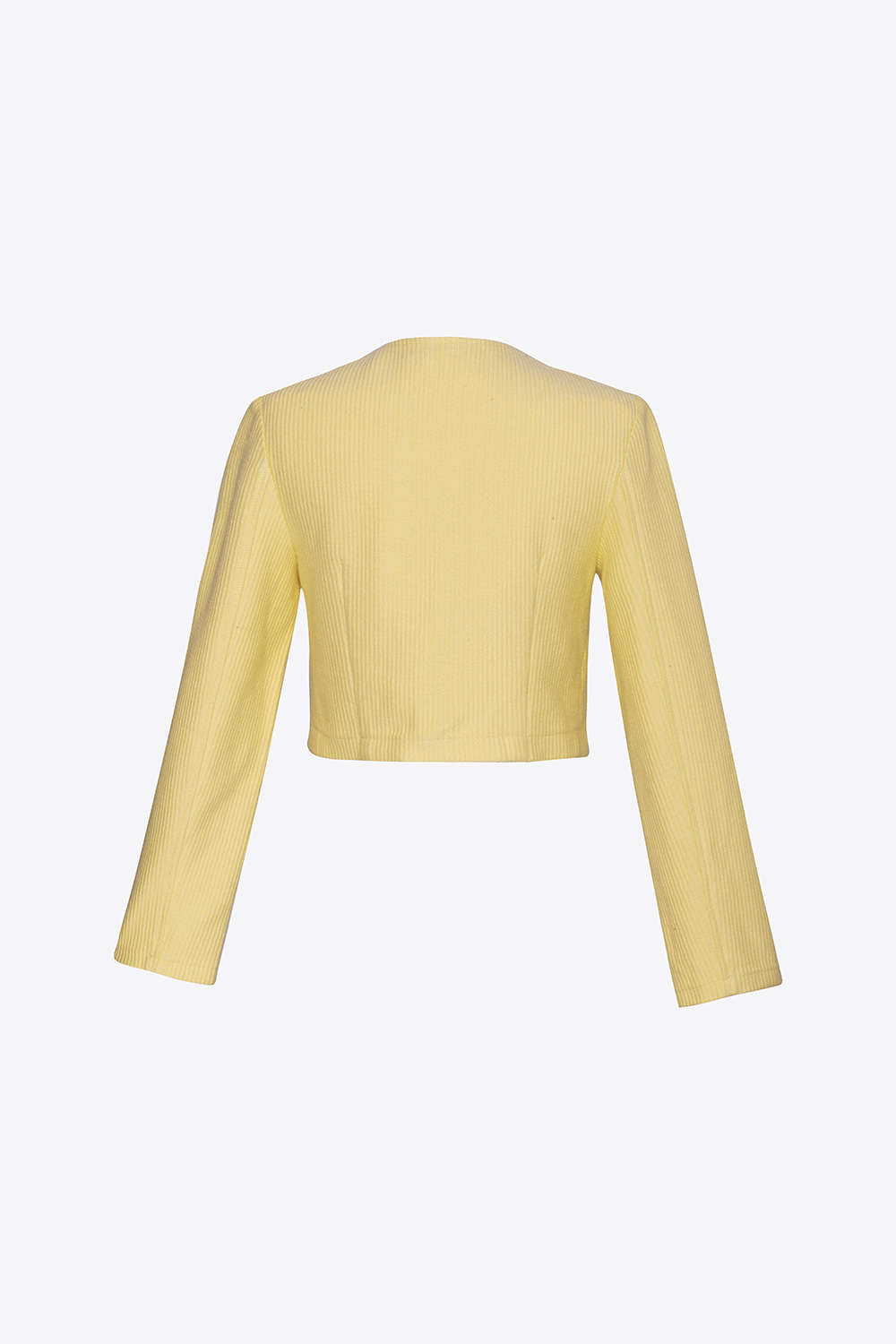 Áo khoác vàng cổ tròn phối túi 