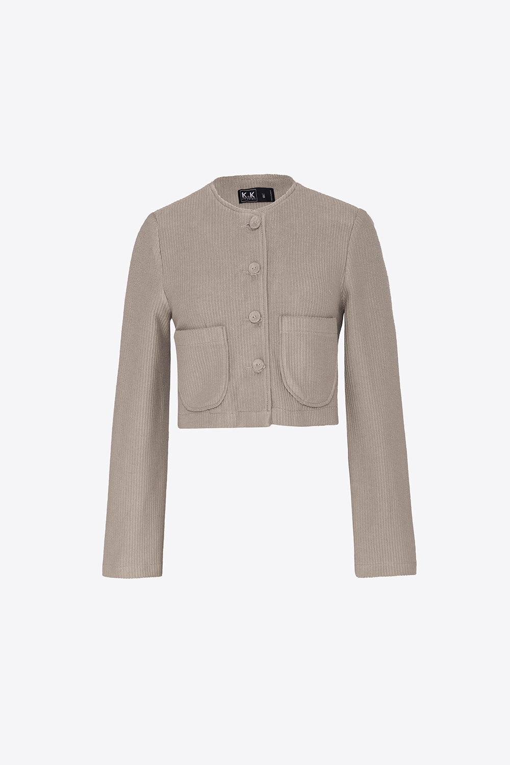 Áo khoác xám cổ tròn phối túi 