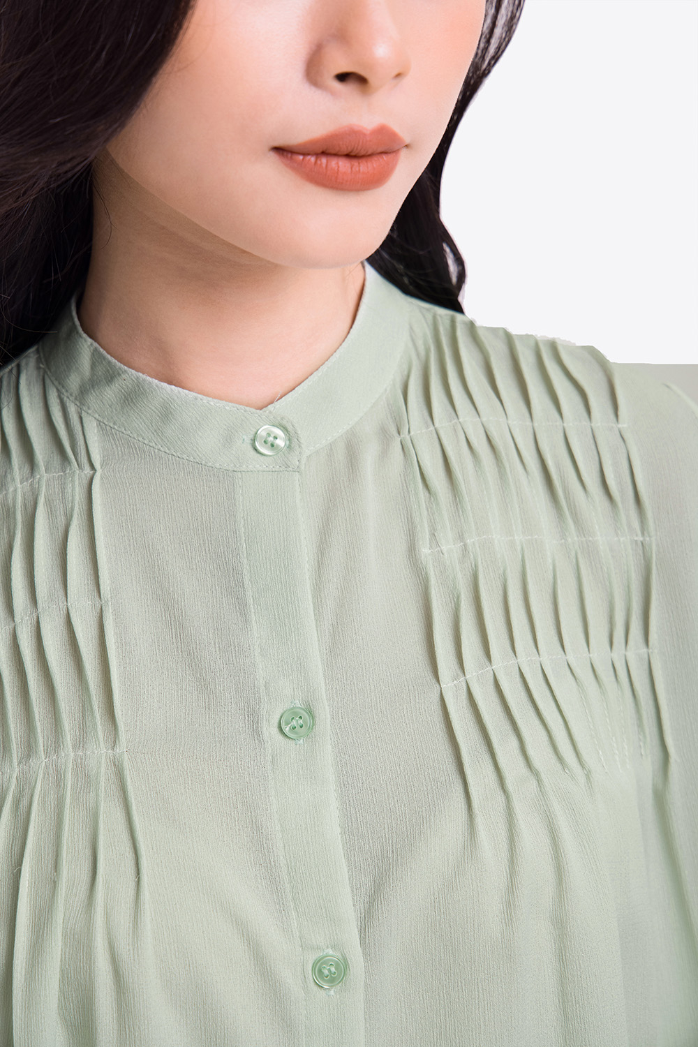 Áo sơ mi nữ tay dài nhún ngực 