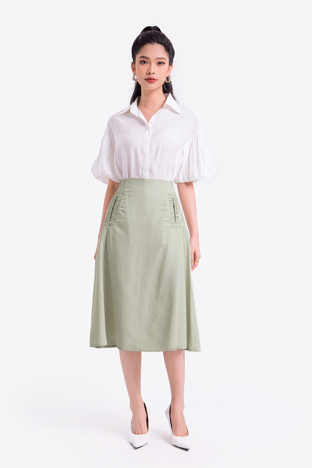 Áo sơ mi trắng công sở tay phồng 