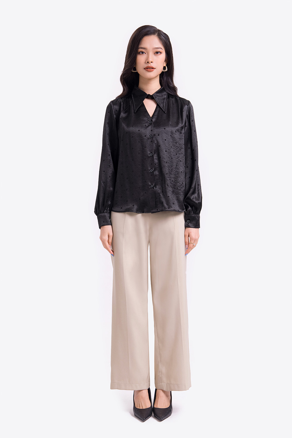 Áo sơ mi công sở lụa dài tay 