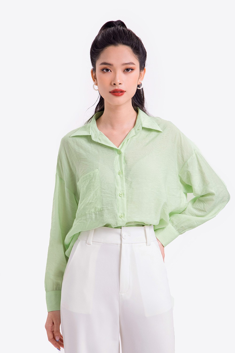 Áo sơ mi công sở xanh pastel 