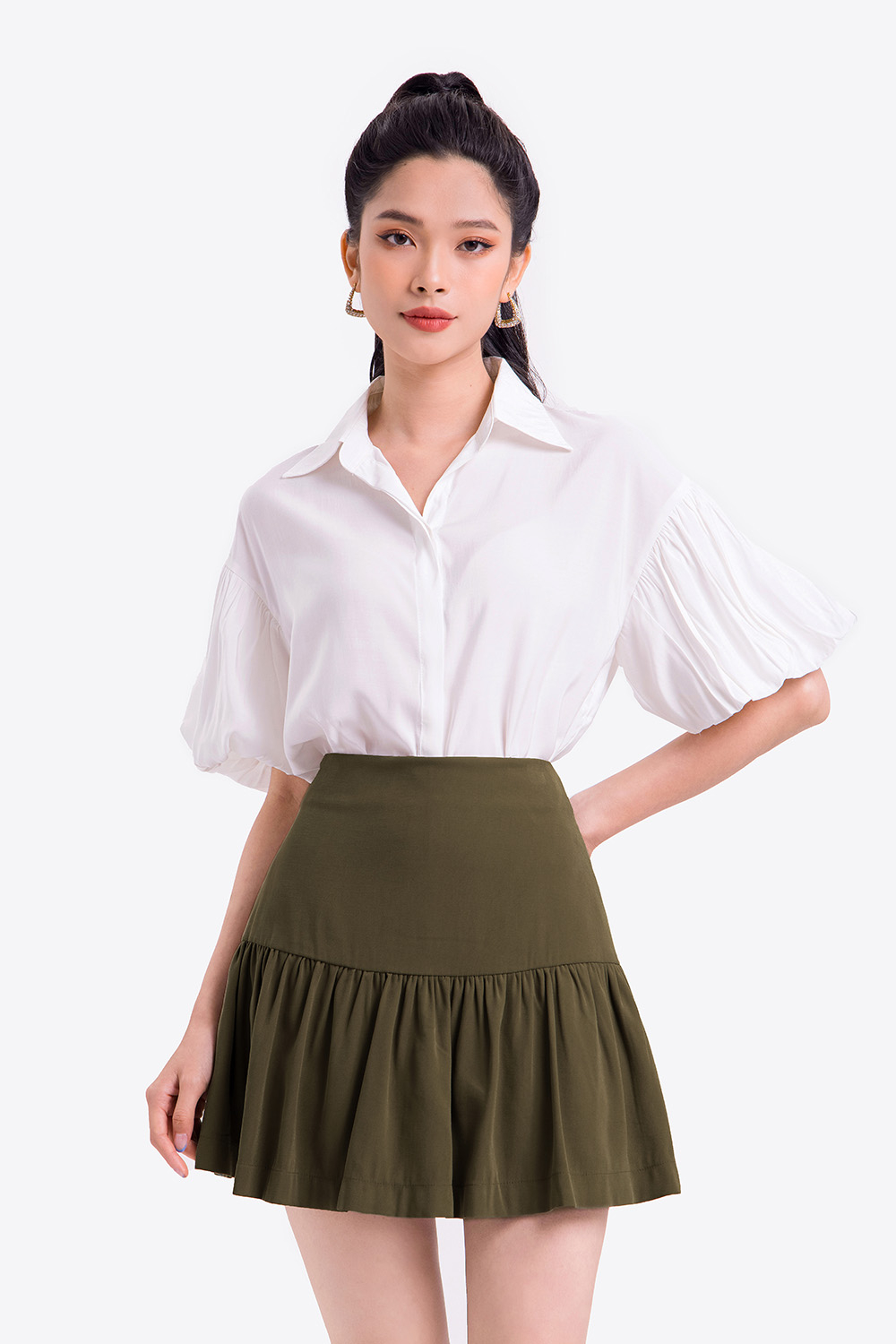 Chân váy chữ A ngắn xếp ly 